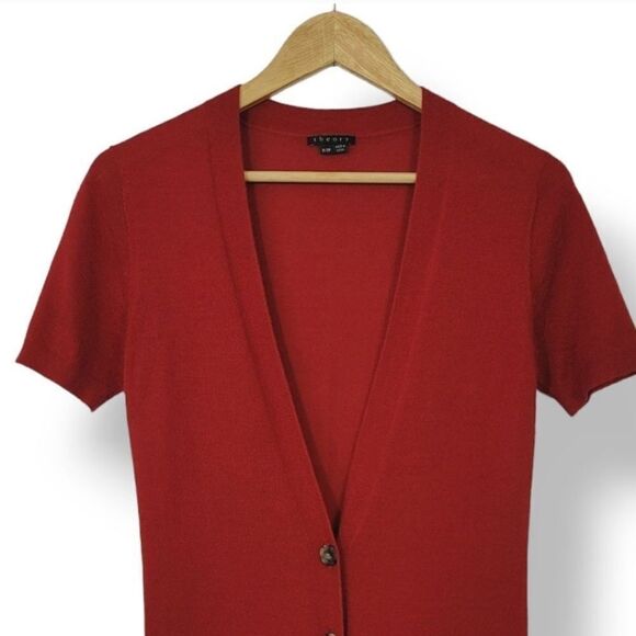 Theory Gwyneth Cashmere Button Down Short Sleeve Cardigan in Red Size P/0 - Picture 5 of 14